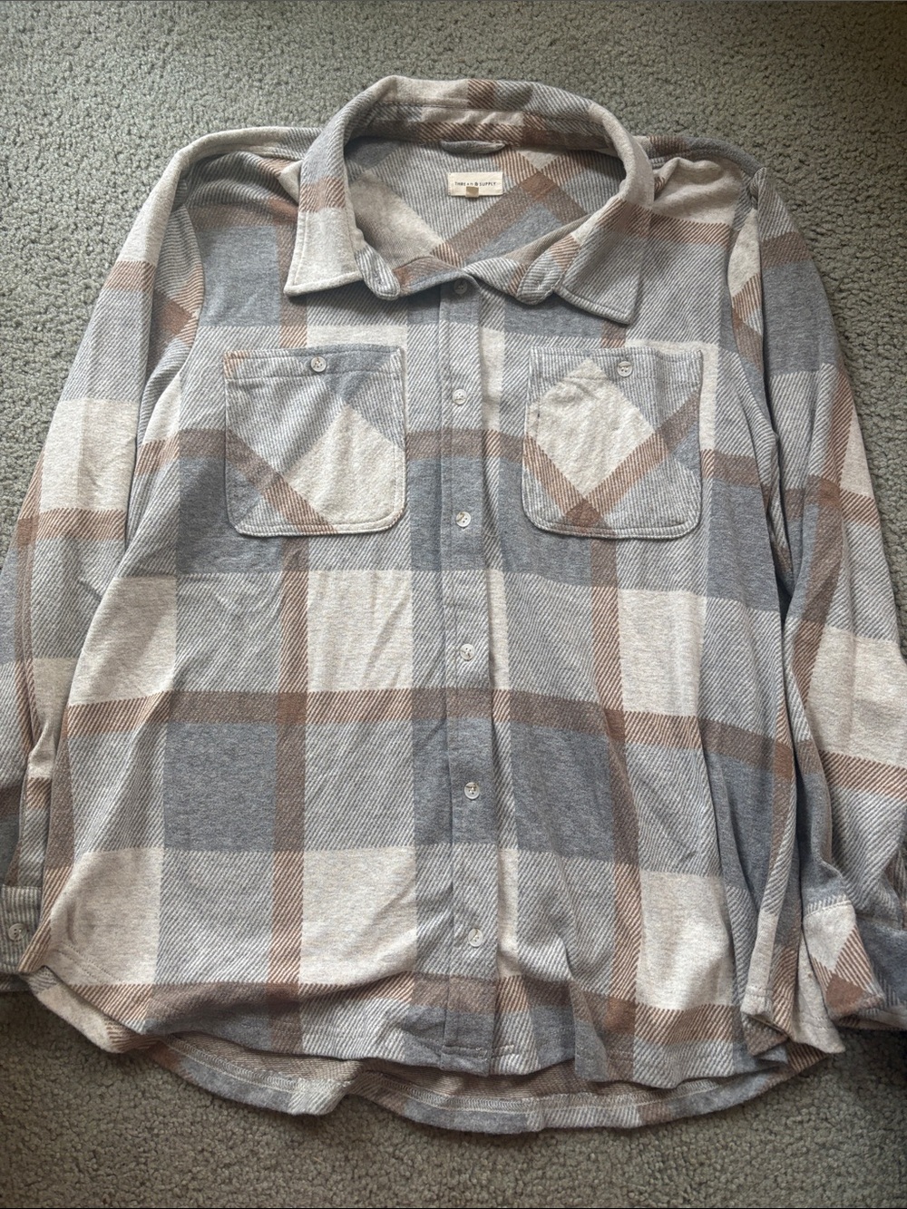 Thread & Supply Long-Sleeve Plaid Shirt — Gray & Brown